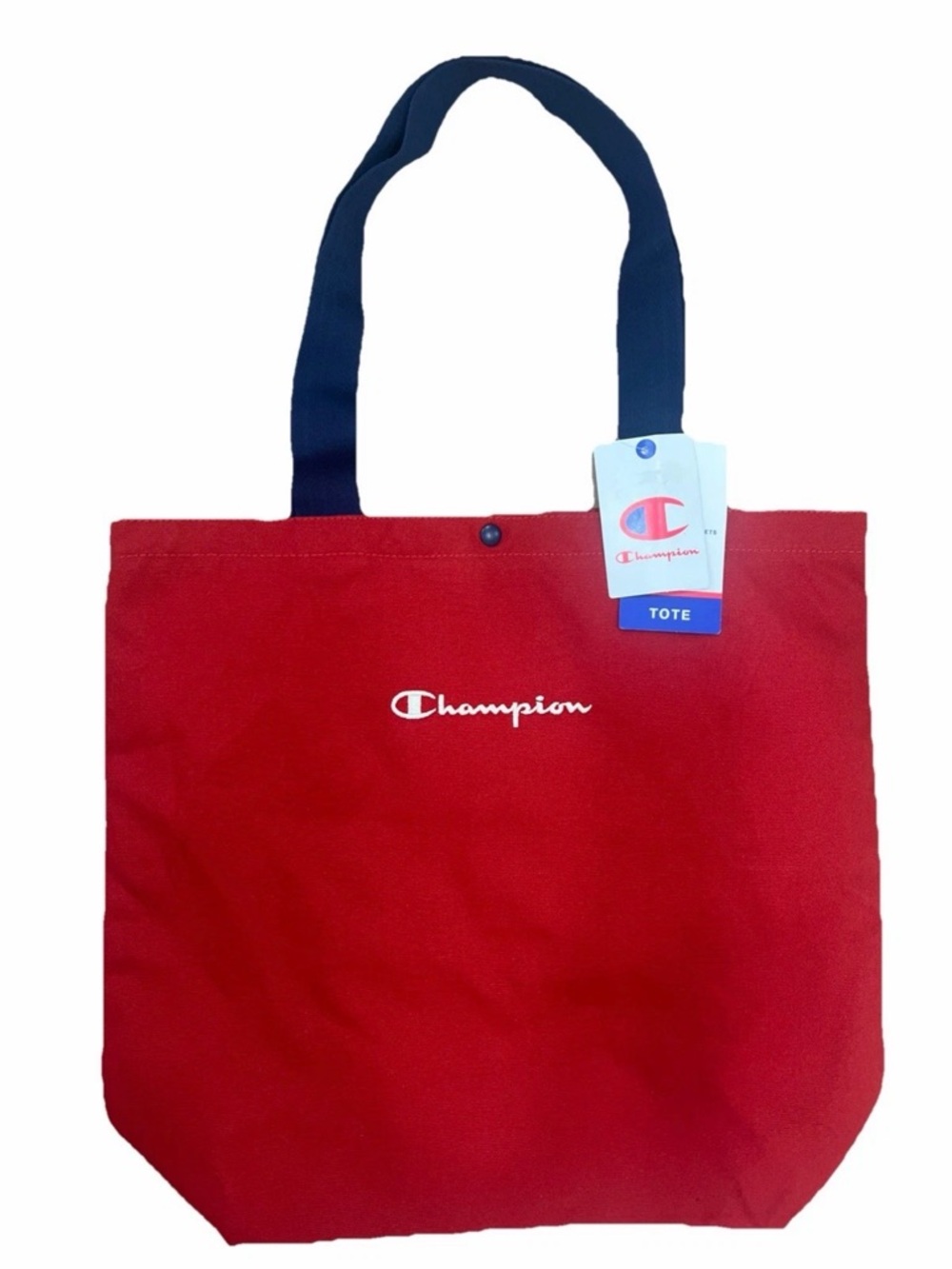 Champion Red Canvas Tote Bag with Navy Handles & Snap Closure - New with Tags